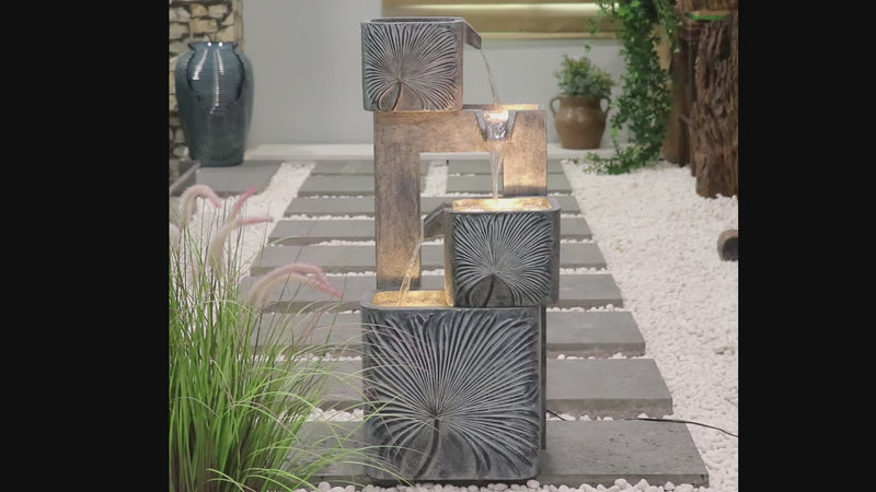 79743 - 3 Tiers Modern Cascading Water Fountain Outdoor with Warm White LEDS