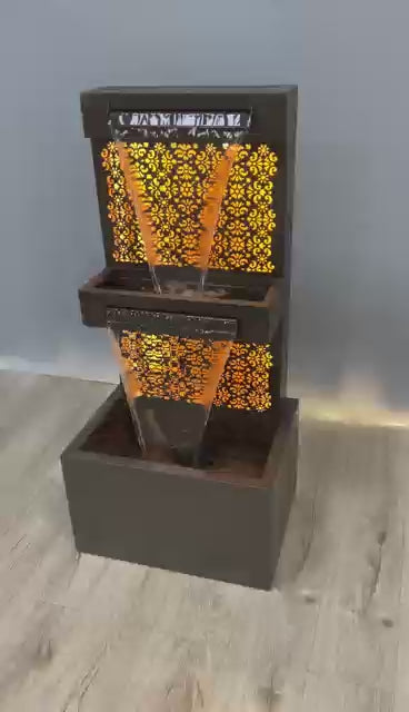 Zinc Metal Double-deck Hollowing Waterfall Fountain W/leds