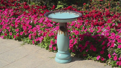 78414-02 -  Ceramic Birdbath - Tranquil Blue Oasis