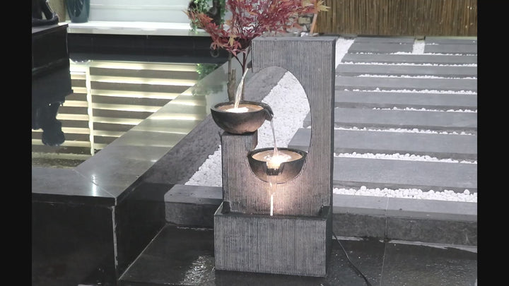 Contemporary Semi-circle Tiered Fountain Outdoor With Warm White Leds