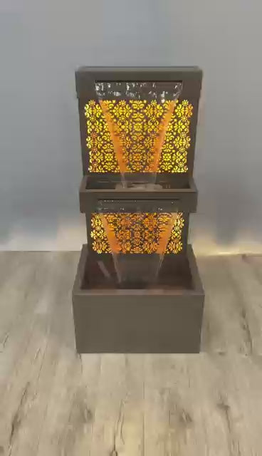 Zinc Metal Double-deck Hollowing Waterfall Fountain W/leds