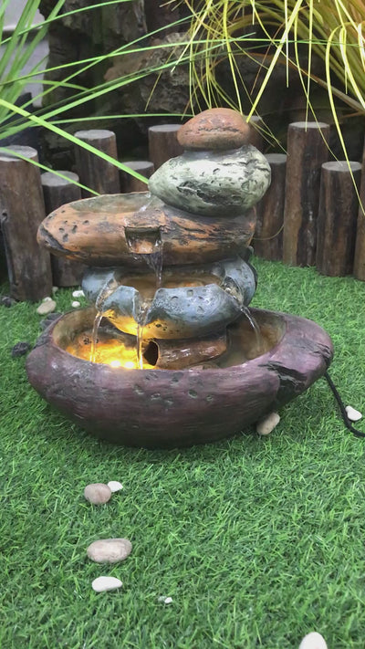 Multicolour Stone Tabletop Fountain With  Warm White Led Lights