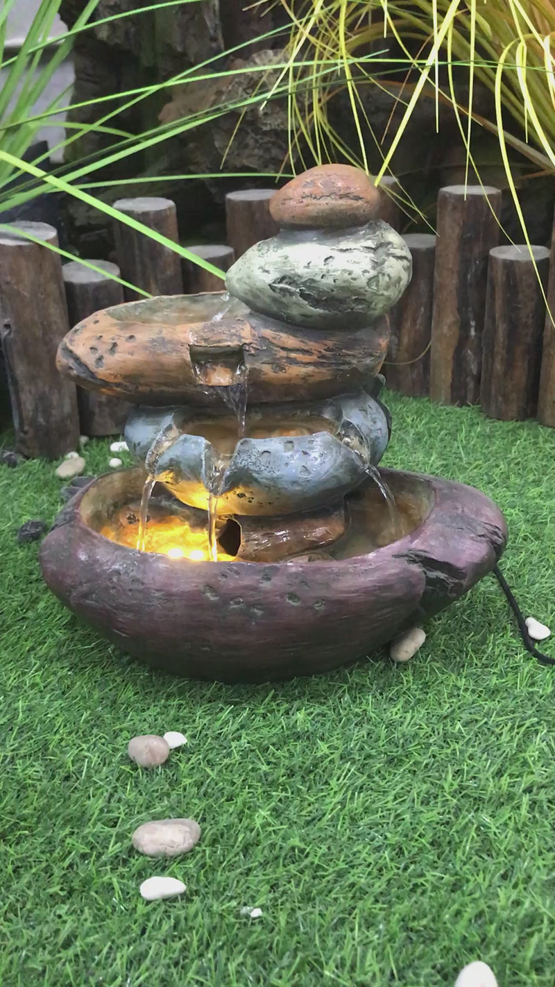 Multicolour Stone Tabletop Fountain With  Warm White Led Lights