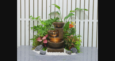 79061-BR - Cascading Bowl Fountain with Dual Warm White LEDs - Brown