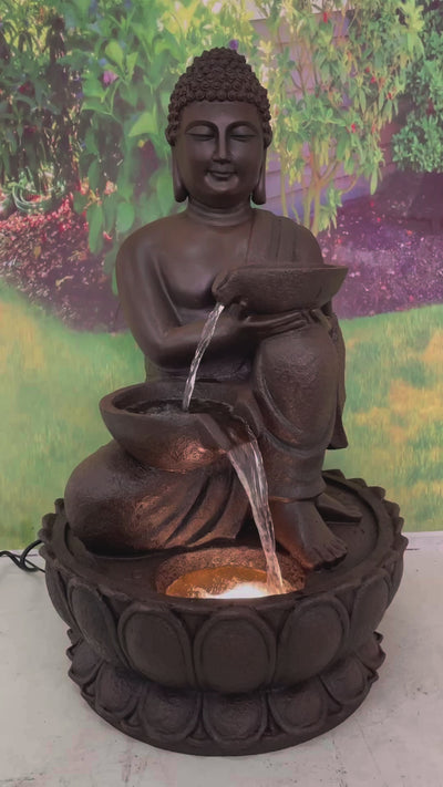 Large Buddha Fountain With Warm White Led