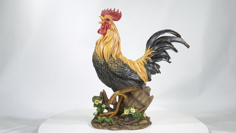 Large Rooster On A Wood Barrel