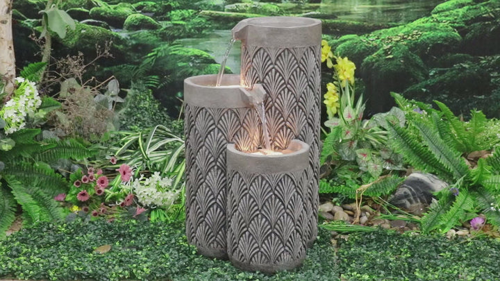 Modern Pillars Cascading Water Fountain Outdoor With Warm White Leds