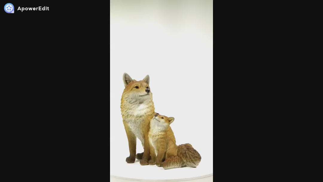 Fox Mother & Baby Fox Sitting Statue