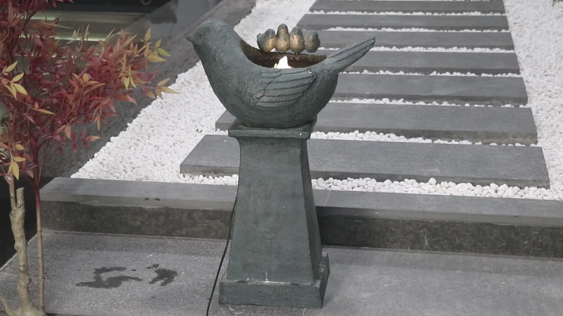 Lighted Bird Bath Fountain Outdoor With Warm White Leds