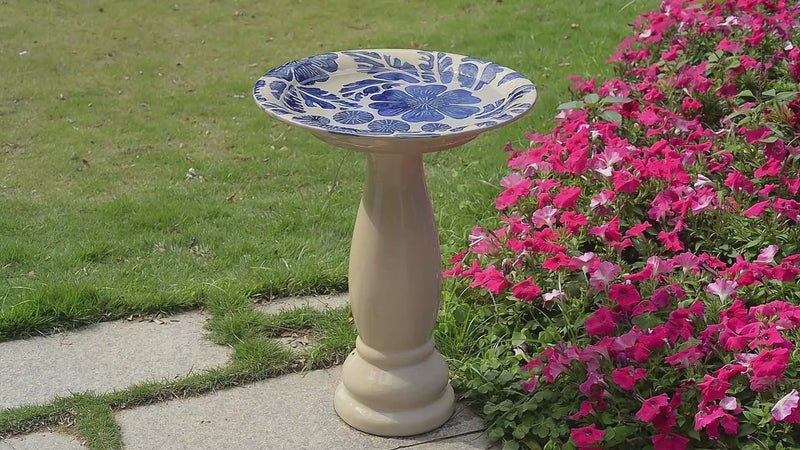 78414-01 -  Birdbath - Ceramic Tranquility in Blue & Ivory