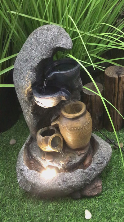 Cascading Bowls & Jugs Tabletop Fountain With  Warm White Led Lights