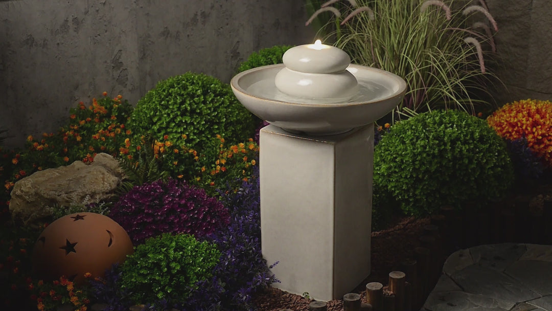 79586-02-IV -  Ivory Ceramic Fountain with Submersible Pump and Warm White LED Lights