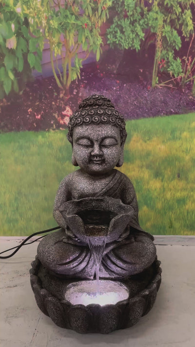 Sitting Buddha Fountain W/white Led