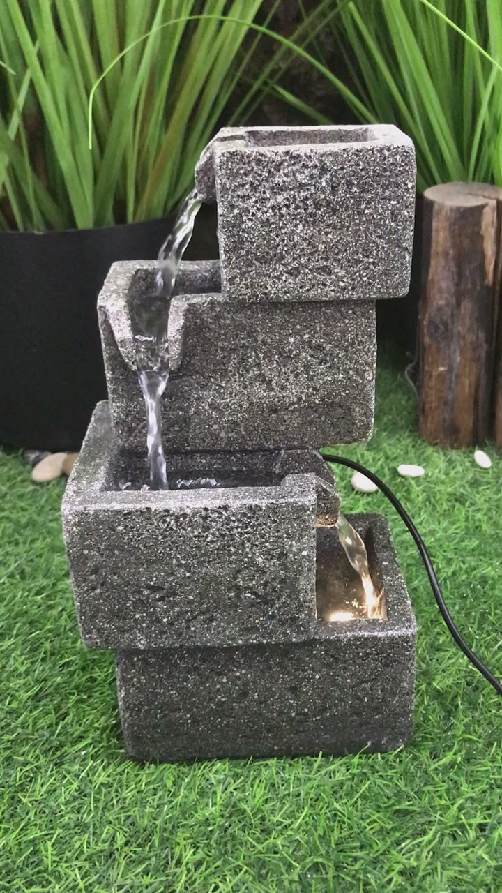 Concrete Crates Fountain With  Warm White Led Lights