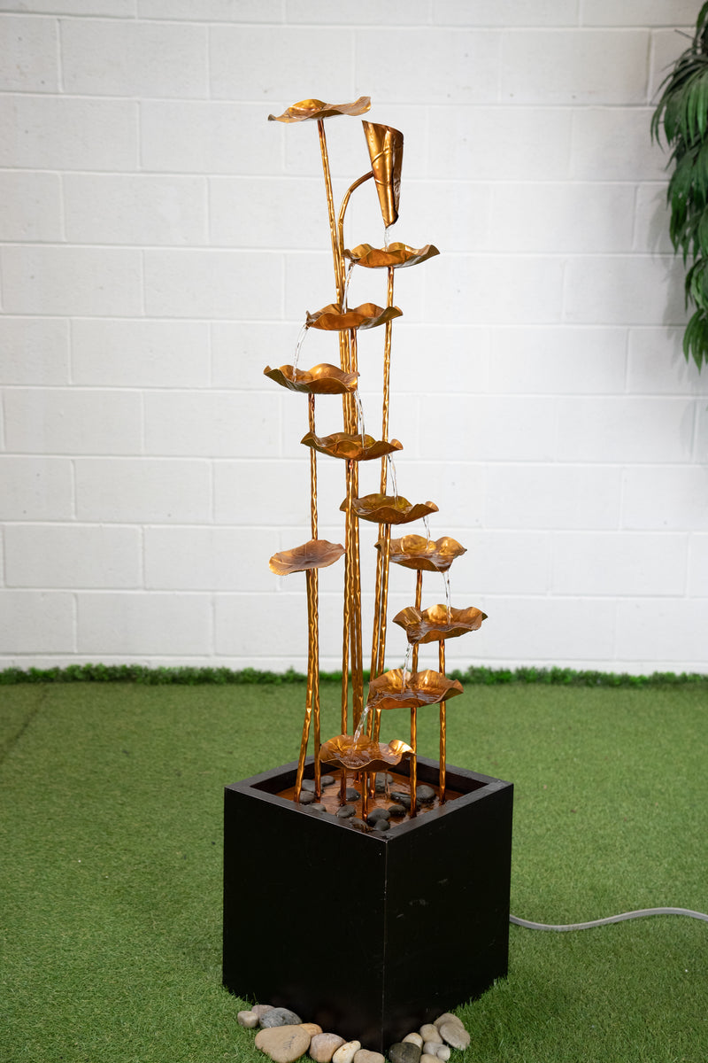 Fountain-Zinc Metal Golden Lotus Fountain HI-LINE GIFT LTD.